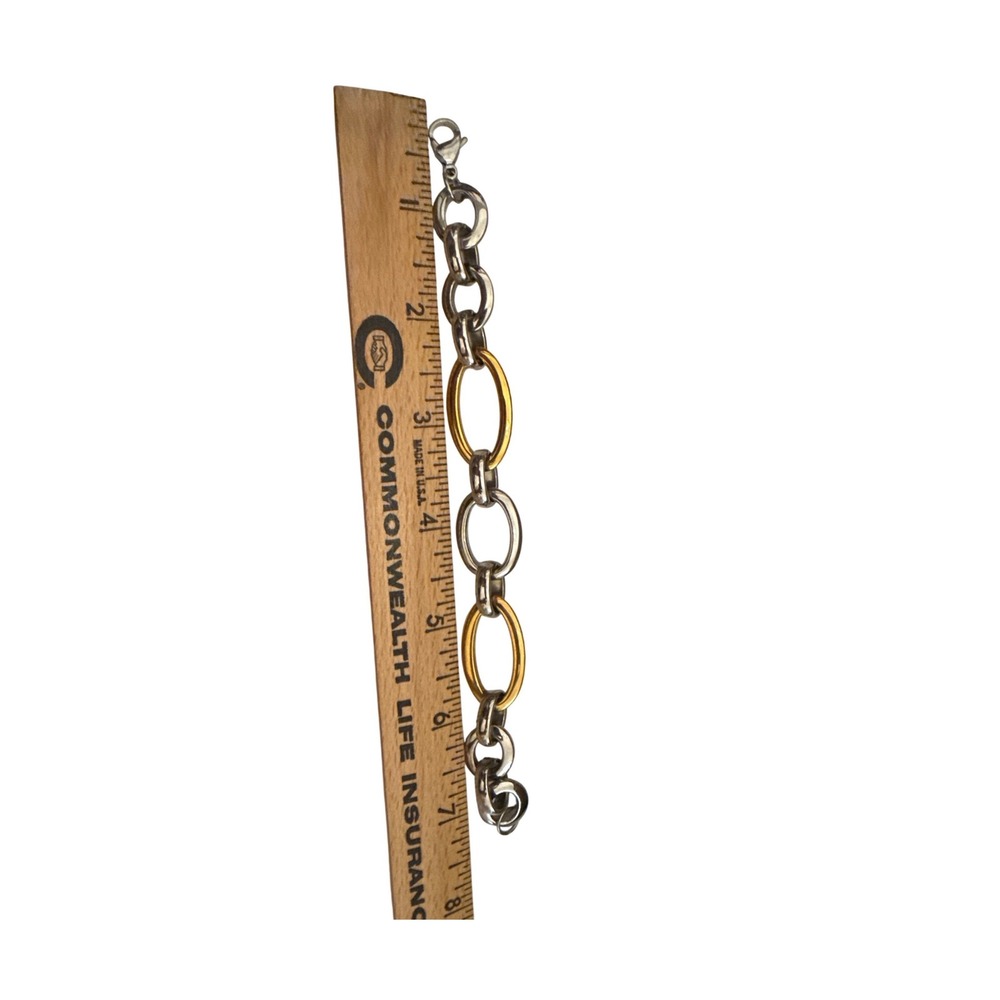 Mixed Metal‎ Link Bracelet Silver Gold Tone Oval Chain Modern Minimalist 7.5" - Picture 4 of 10